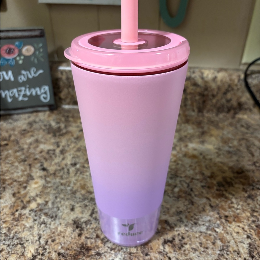 Pink and Purple Tumbler with Straw